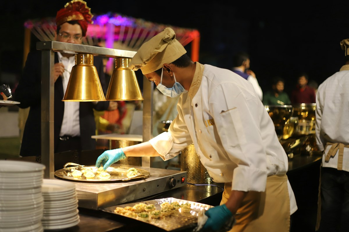 Chef preparing food in a restaurant kitchen