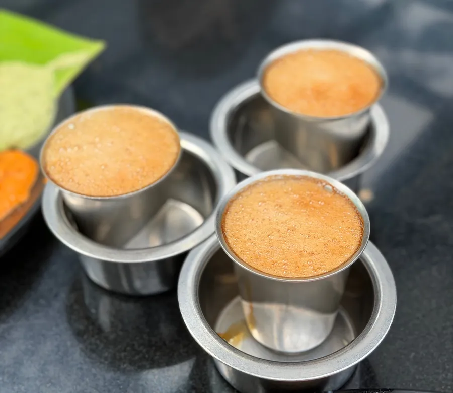 South Indian filter coffee in traditional davara tumblers